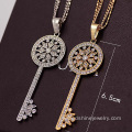 Full Rhinestone Chain Silver Plated Key Necklace For Lady